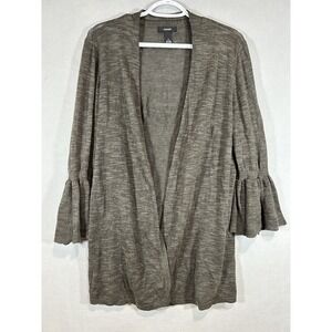 Alfani LongCardigan Womens Medium Linen Blend Green Ruffle Sleeve‎ Lounge